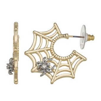 Napier Gold Tone Spider Web C-Hoop Earrings