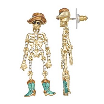 Napier Gold Tone Cowboy Skeleton Drop Earrings