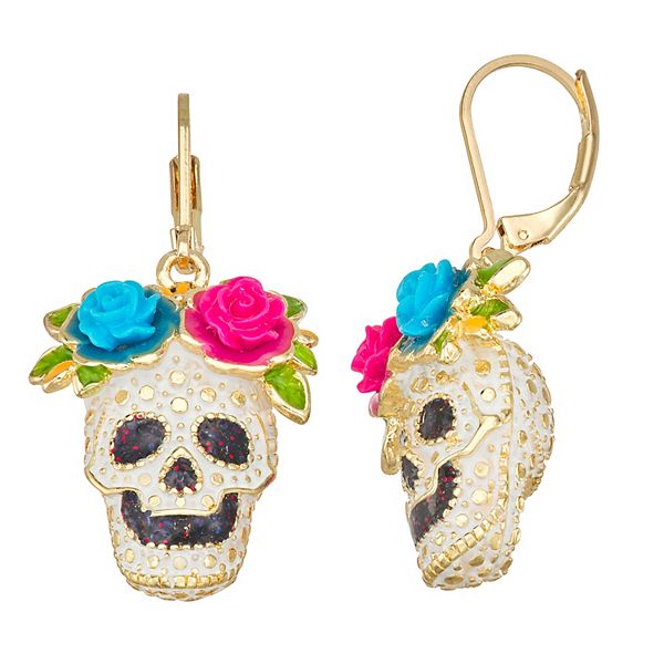 Napier Gold Tone Skull Dangle Earrings