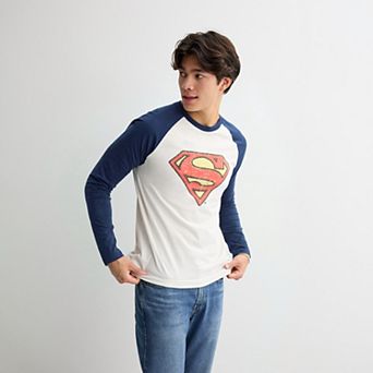 Men's Superman Hero Shield Long Sleeve Raglan Graphic Tee