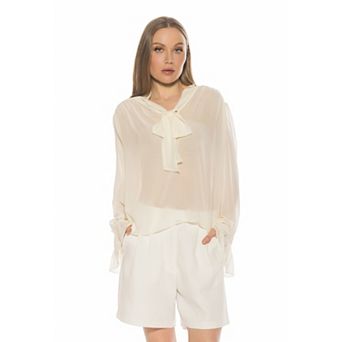 Women's ALEXIA ADMOR Sheer Bow Tie Blouse