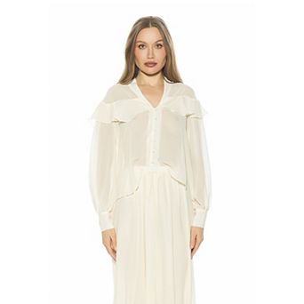 Women's ALEXIA ADMOR Solace Ruffle Button Down Long Sleeve Blouse