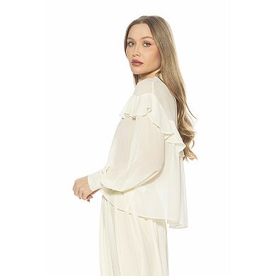 Women's ALEXIA ADMOR Solace Ruffle Button Down Long Sleeve Blouse