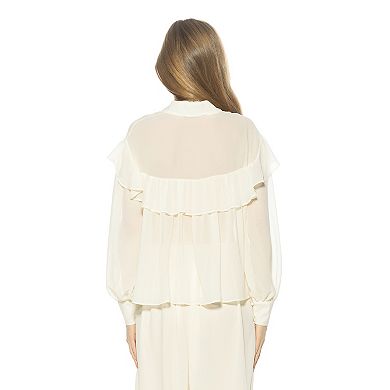 Women's ALEXIA ADMOR Solace Ruffle Button Down Long Sleeve Blouse