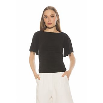 Women's ALEXIA ADMOR Jan Boatneck Batwing Ruched Top