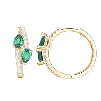 MASTERPIECE 14k Gold Over Silver Lab-Created Emerald Hoop Earrings