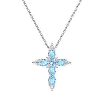 MASTERPIECE Sterling Silver Blue Topaz & Lab-Created White Sapphire Cross Pendant Necklace