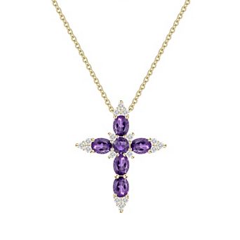 MASTERPIECE 14k Gold over Sterling Silver Lab-Created Gemstone Cross Pendant Necklace