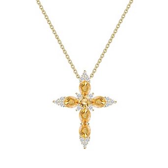 MASTERPIECE 14k Gold over Sterling Silver Lab-Created Gemstone Cross Pendant Necklace