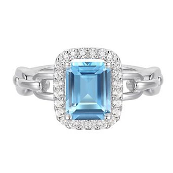 MASTERPIECE Sterling Silver Gemstone Halo Ring
