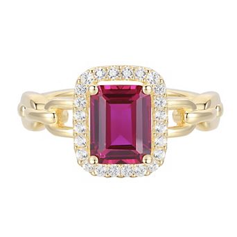 MASTERPIECE 14k Gold Over Silver Gemstone Halo Ring