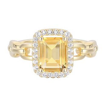 MASTERPIECE 14k Gold Over Silver Gemstone Halo Ring
