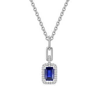 MASTERPIECE Sterling Silver Gemstone Halo Pendant Necklace