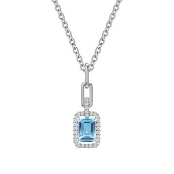 MASTERPIECE Sterling Silver Gemstone Halo Pendant Necklace