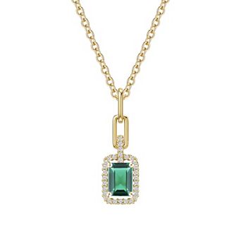 MASTERPIECE 14k Gold Over Silver Gemstone Halo Pendant Necklace