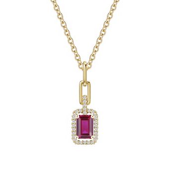 MASTERPIECE 14k Gold Over Silver Gemstone Halo Pendant Necklace