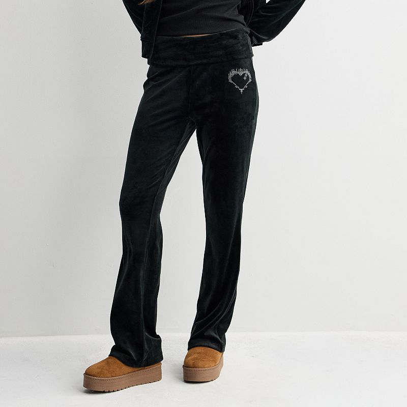 Juniors' Pink Republic Velour Foldover Pants