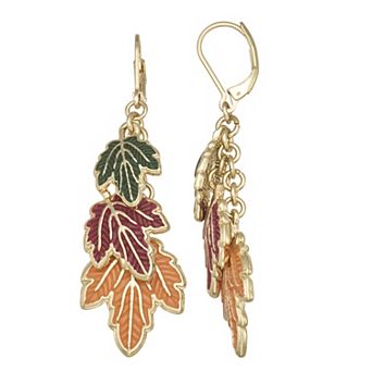 Napier Gold Tone Fall Leaves Linear Earrings