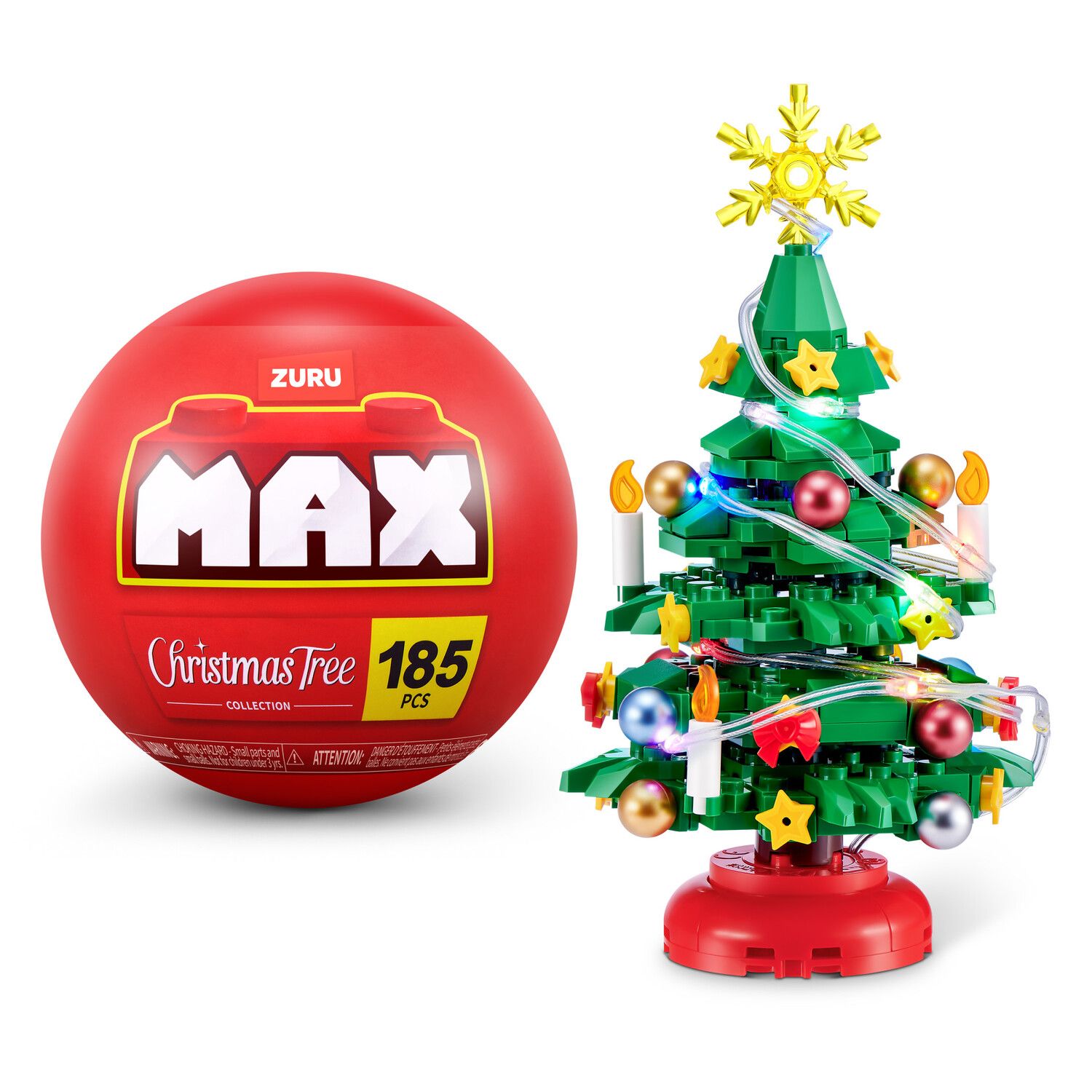 Детский конструктор ZURU Max Build More 185 pc LED Christmas Tree Building Set — фото 1