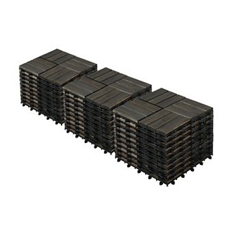 Loheer 30 pc Acacia Wood Interlocking Deck Tiles Checker Pattern Outdoor Flooring for Patio