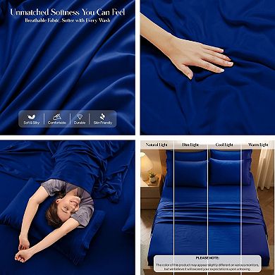 Lux Decor 6 Pc Premium Microfiber Sheet Set, Ultra Soft Solid & Printed Bed Sheets with Pillowcases