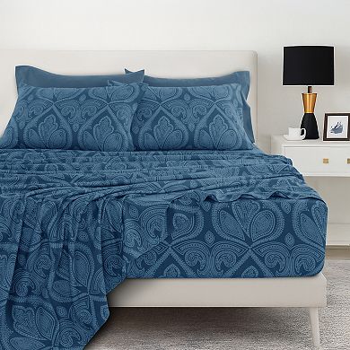 Lux Decor 6 Pc Premium Microfiber Sheet Set, Ultra Soft Solid & Printed Bed Sheets with Pillowcases
