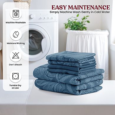 Lux Decor 6 Pc Premium Microfiber Sheet Set, Ultra Soft Solid & Printed Bed Sheets with Pillowcases