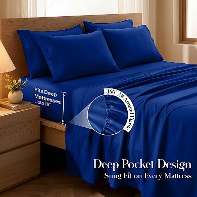 Lux Decor 6 Pc Premium Microfiber Sheet Set, Ultra Soft Solid & Printed Bed Sheets with Pillowcases