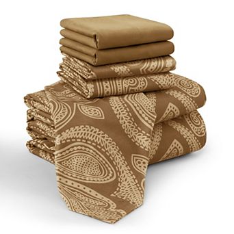 Lux Decor 6 pc Premium Microfiber Sheet Set, Ultra Soft Solid & Printed Bed Sheets with Pillowcases