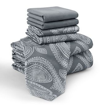 Lux Decor 6 pc Premium Microfiber Sheet Set, Ultra Soft Solid & Printed Bed Sheets with Pillowcases