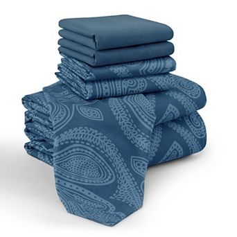 Lux Decor 6 pc Premium Microfiber Sheet Set, Ultra Soft Solid & Printed Bed Sheets with Pillowcases
