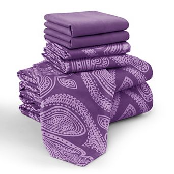 Lux Decor 6 pc Premium Microfiber Sheet Set, Ultra Soft Solid & Printed Bed Sheets with Pillowcases