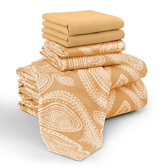 Lux Decor 6 pc Premium Microfiber Sheet Set, Ultra Soft Solid & Printed Bed Sheets with Pillowcases