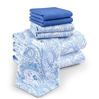 Lux Decor 6 pc Premium Microfiber Sheet Set, Ultra Soft Solid & Printed Bed Sheets with Pillowcases