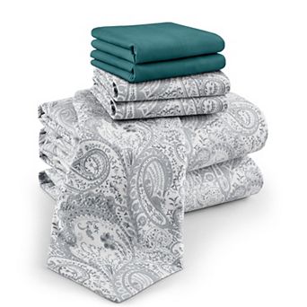 Lux Decor 6 pc Premium Microfiber Sheet Set, Ultra Soft Solid & Printed Bed Sheets with Pillowcases