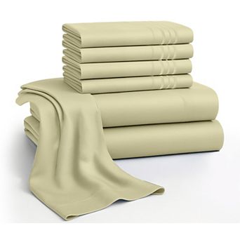 Lux Decor 6 pc Premium Microfiber Sheet Set, Ultra Soft Solid & Printed Bed Sheets with Pillowcases