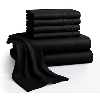 Lux Decor 6 pc Premium Microfiber Sheet Set, Ultra Soft Solid & Printed Bed Sheets with Pillowcases