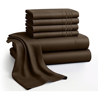 Lux Decor 6 pc Premium Microfiber Sheet Set, Ultra Soft Solid & Printed Bed Sheets with Pillowcases