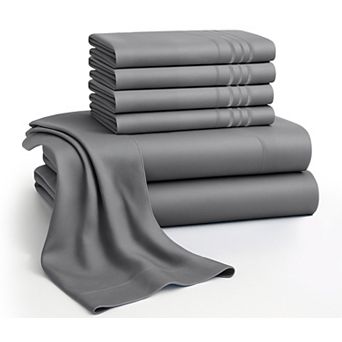 Lux Decor 6 pc Premium Microfiber Sheet Set, Ultra Soft Solid & Printed Bed Sheets with Pillowcases