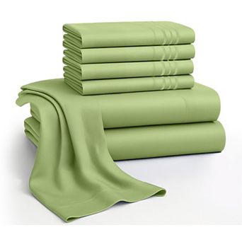 Lux Decor 6 pc Premium Microfiber Sheet Set, Ultra Soft Solid & Printed Bed Sheets with Pillowcases