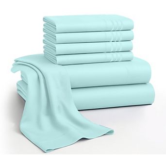 Lux Decor 6 pc Premium Microfiber Sheet Set, Ultra Soft Solid & Printed Bed Sheets with Pillowcases