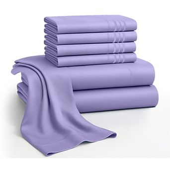 Lux Decor 6 pc Premium Microfiber Sheet Set, Ultra Soft Solid & Printed Bed Sheets with Pillowcases