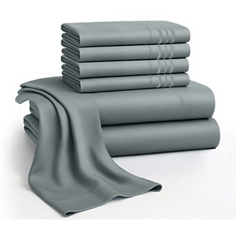 Lux Decor 6 pc Premium Microfiber Sheet Set, Ultra Soft Solid & Printed Bed Sheets with Pillowcases