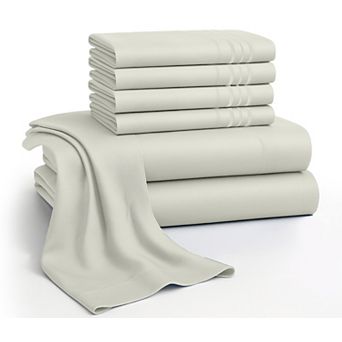 Lux Decor 6 pc Premium Microfiber Sheet Set, Ultra Soft Solid & Printed Bed Sheets with Pillowcases