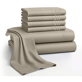 Lux Decor 6 pc Premium Microfiber Sheet Set, Ultra Soft Solid & Printed Bed Sheets with Pillowcases