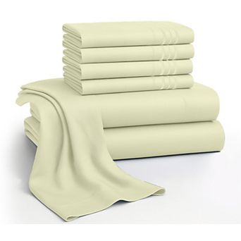 Lux Decor 6 pc Premium Microfiber Sheet Set, Ultra Soft Solid & Printed Bed Sheets with Pillowcases