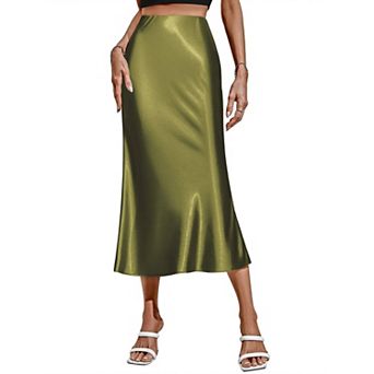 Zeagoo Elegant Zipper Skirt Women Casual Silk Midi & Maxi Skirt High Waist Satin Cute Skirt