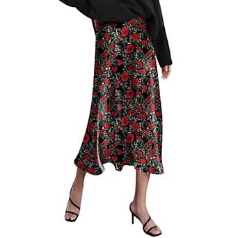 Zeagoo Elegant Zipper Skirt Women Casual Silk Midi & Maxi Skirt High Waist Satin Cute Skirt
