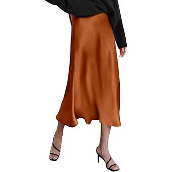 Zeagoo Elegant Zipper Skirt Women Casual Silk Midi & Maxi Skirt High Waist Satin Cute Skirt