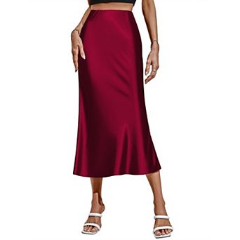 Zeagoo Elegant Zipper Skirt Women Casual Silk Midi & Maxi Skirt High Waist Satin Cute Skirt